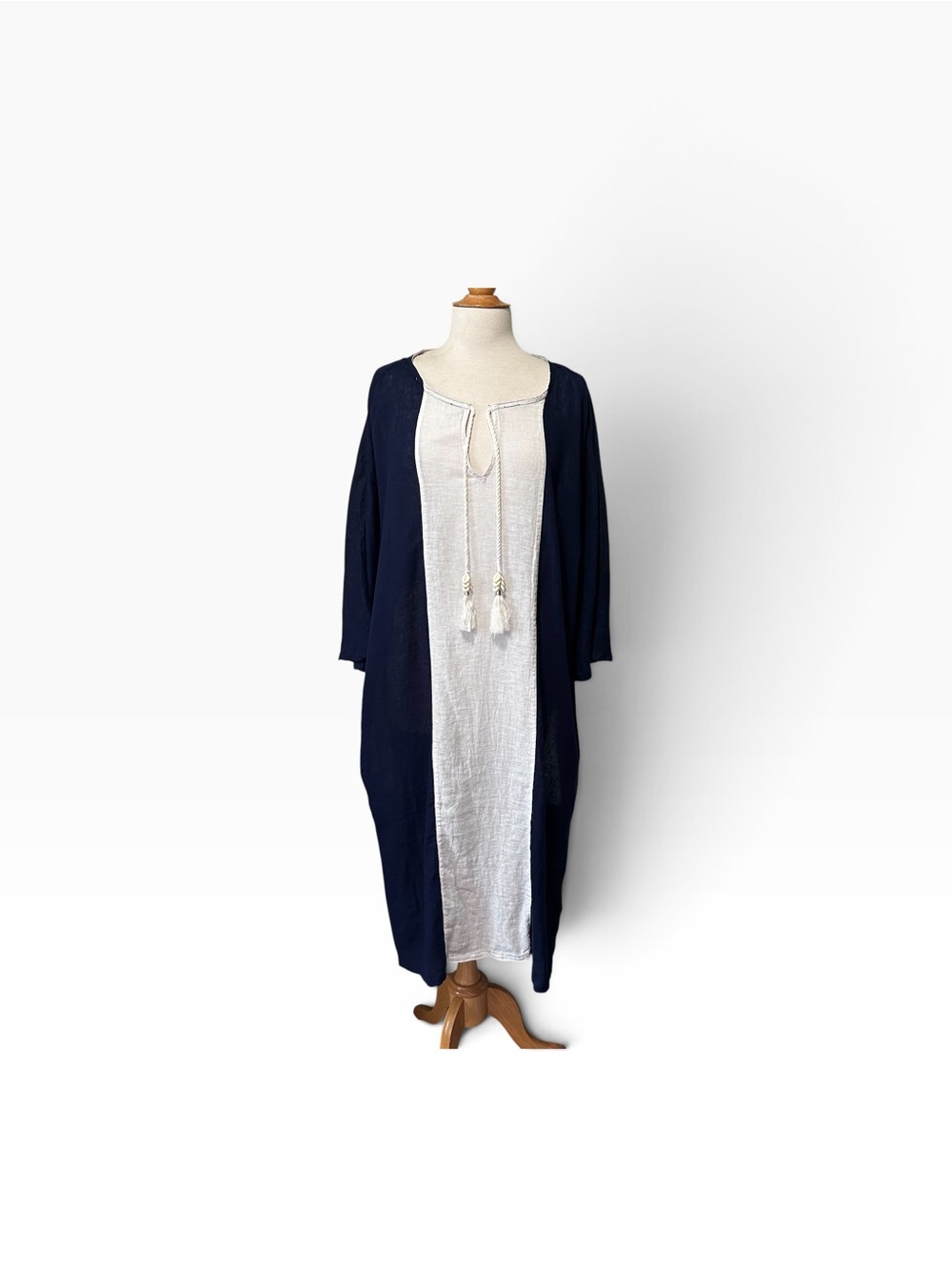 NWT Sigrid Olson Linen Blend Navy & Ivory Tunic Caftan Beach Cover-up - XL - Picture 5 of 10